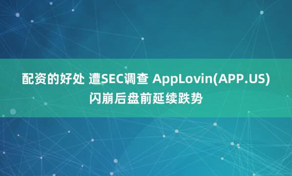 配资的好处 遭SEC调查 AppLovin(APP.US)闪崩后盘前延续跌势